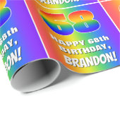 68e verjaardag: kleurrijk, vun regenboogpatroon #  cadeaupapier (Rol Hoek)