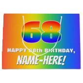 68e verjaardag: kleurrijk, vun regenboogpatroon #  groot cadeauzakje (Voorkant)