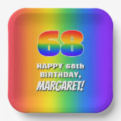 68e verjaardag: kleurrijk, vun regenboogpatroon #  papieren bordje (Voorkant)