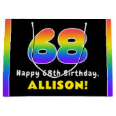 68e verjaardag: kleurrijke regenboog # 68, aangepa groot cadeauzakje (Voorkant)