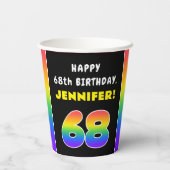 68e verjaardag: kleurrijke regenboog # 68, aangepa papieren bekers (Achterkant)