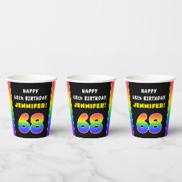 68e verjaardag: kleurrijke regenboog # 68, aangepa papieren bekers