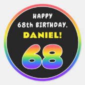 68e verjaardag: kleurrijke regenboog # 68, aangepa ronde sticker (Voorkant)