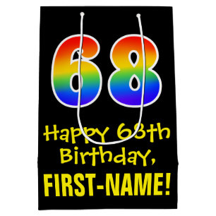 68e verjaardag: Leuk, Moedig, Kleurrijk, Regenboog Medium Cadeauzakje