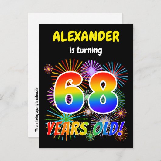 68e verjaardag - Leuk vuurwerk, Rainbow Look "68" Briefkaart (Voorkant / Achterkant)