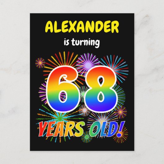 68e verjaardag - Leuk vuurwerk, Rainbow Look "68" Briefkaart (Voorkant)