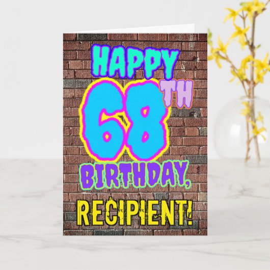 68e verjaardag - Leuke, door graffiti geïnspireerd Kaart (Gele Bloem)