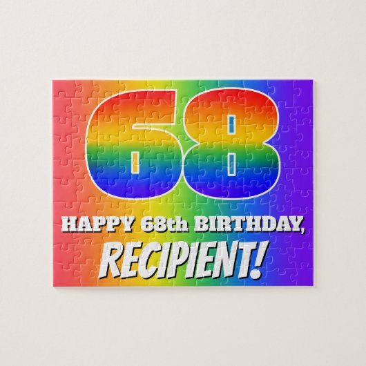 68e verjaardag — Meerkleurig regenboogpatroon "68" Legpuzzel (Horizontaal)