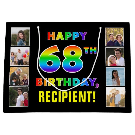 68e verjaardag: Regenboogtekst, Aangepaste foto's  Groot Cadeauzakje (Voorkant)