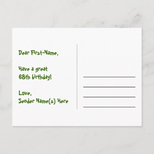 68e verjaardag: Roze strepen & harten, Regenboog 6 Briefkaart (Achterkant)