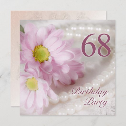 68e verjaardag uitnodiging met madeliefjes (Voorkant / Achterkant)