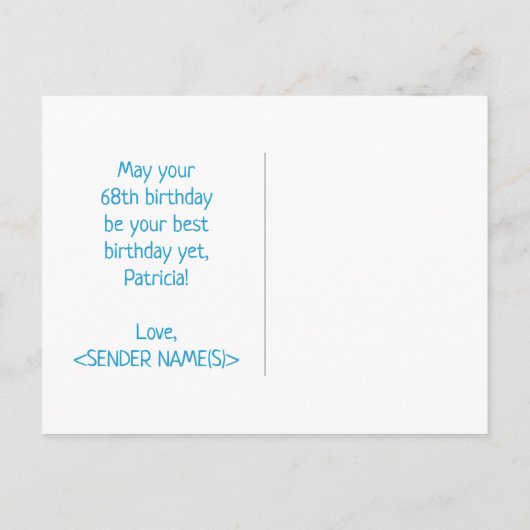 68e verjaardag: Vet, Vun, eenvoudig, regenboog 68 Briefkaart (Achterkant)