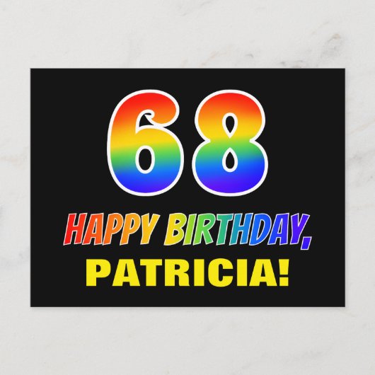 68e verjaardag: Vet, Vun, eenvoudig, regenboog 68 Briefkaart (Voorkant)