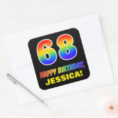 68e verjaardag: Vet, Vun, eenvoudig, regenboog 68 Vierkante Sticker (Envelop)