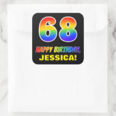 68e verjaardag: Vet, Vun, eenvoudig, regenboog 68 Vierkante Sticker (Tas)
