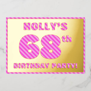68e verjaardag - Vet, vun, roze band # 68 Folie Uitnodiging