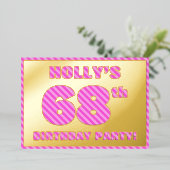 68e verjaardag - Vet, vun, roze band # 68 Folie Uitnodiging (Staand Voorkant)