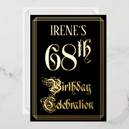 68e verjaardagsfeest — Fancy Script & Aangepaste n Folie Uitnodiging (Voorkant / Achterkant)