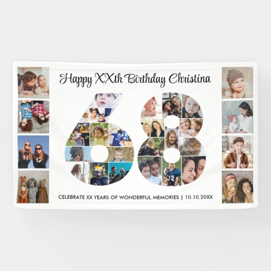 68e verjaardagsfeest Nummer 68 Fotocollage Spandoek (Horizontaal)
