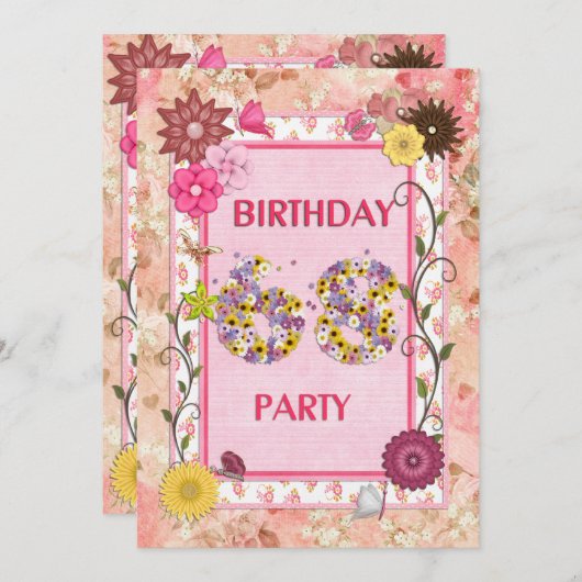 68e verjaardagsfeestje met bloemenfeest lijst kaart (Voorkant / Achterkant)
