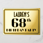 68ste verjaardag: Art Deco Kijk "68" en naam Folie Uitnodiging (Voorkant)