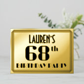 68ste verjaardag: Art Deco Kijk "68" en naam Folie Uitnodiging (Staand Voorkant)