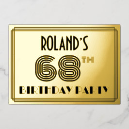 68ste verjaardag — Art Deco Style "68" en naam Folie Uitnodiging