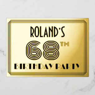 68ste verjaardag — Art Deco Style "68" en naam Folie Uitnodiging