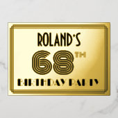 68ste verjaardag — Art Deco Style "68" en naam Folie Uitnodiging (Voorkant)