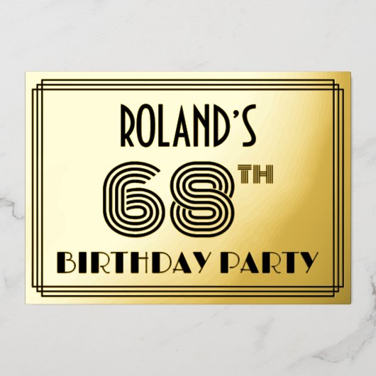 68ste verjaardag — Art Deco Style "68" en naam Folie Uitnodiging (Voorkant)