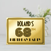 68ste verjaardag — Art Deco Style "68" en naam Folie Uitnodiging (Staand Voorkant)