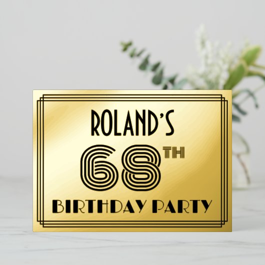 68ste verjaardag — Art Deco Style "68" en naam Folie Uitnodiging (Staand Voorkant)