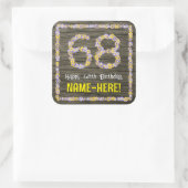 68ste verjaardag: Bloemgetal, Faux Wood Look, Naam Vierkante Sticker (Tas)