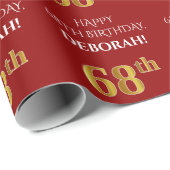 68ste verjaardag: Elegant, rood, faux gouden look Cadeaupapier (Rol Hoek)