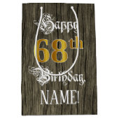 68ste verjaardag: Faux Gold look & Faux Wood Patte Medium Cadeauzakje (Voorkant)