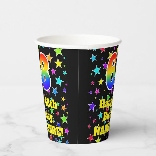 68ste verjaardag: Fun Stars Pattern en Rainbow 68 Papieren Bekers (Rechts)