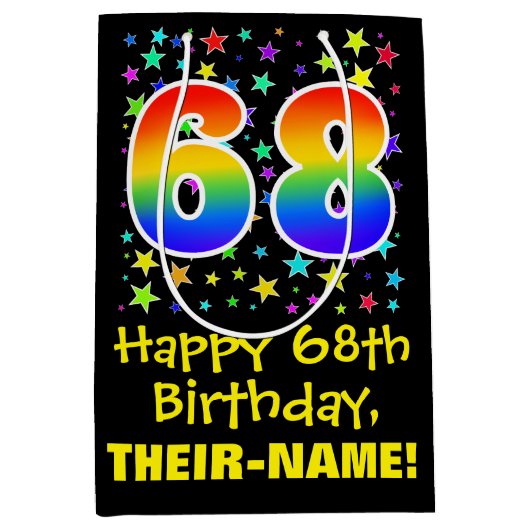 68ste verjaardag: Kleurrijke Sterren Patroon & Reg Medium Cadeauzakje (Voorkant)