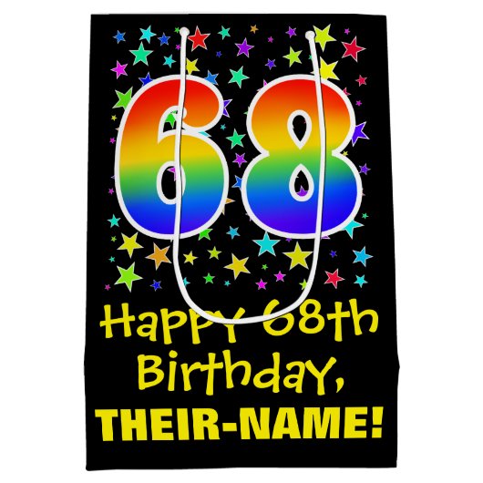 68ste verjaardag: Kleurrijke Sterren Patroon & Reg Medium Cadeauzakje (Achterkant)