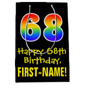 68ste verjaardag: Leuk, Vet, Kleurrijk, Regenboog  Medium Cadeauzakje (Voorkant)
