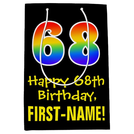 68ste verjaardag: Leuk, Vet, Kleurrijk, Regenboog  Medium Cadeauzakje (Voorkant)