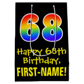 68ste verjaardag: Leuk, Vet, Kleurrijk, Regenboog  Medium Cadeauzakje (Achterkant)