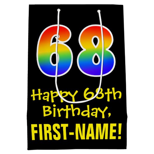 68ste verjaardag: Leuk, Vet, Kleurrijk, Regenboog  Medium Cadeauzakje (Achterkant)