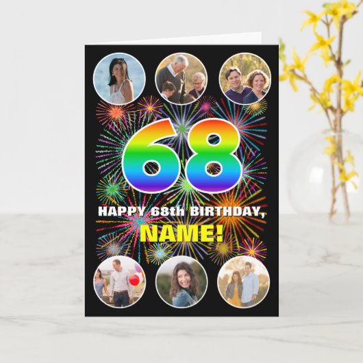 68ste verjaardag: Leuke regenboog #, Aangepaste na Kaart (Gele Bloem)