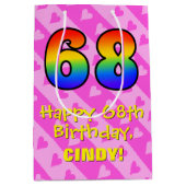 68ste verjaardag: Leuke roze harten strepen; Regen Medium Cadeauzakje (Voorkant)