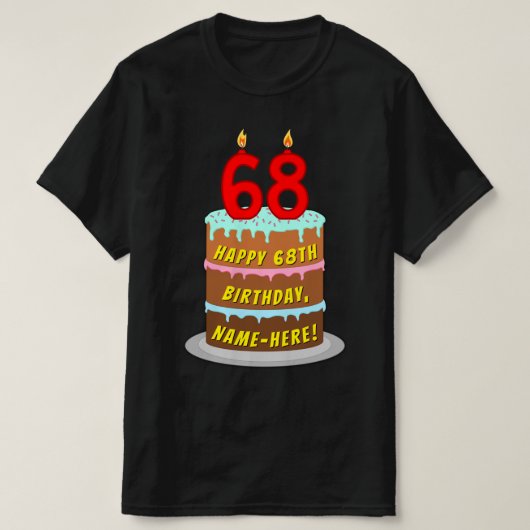 68ste verjaardag — Leuke taart & kaarsen, w / aang T-shirt (Design voorkant)