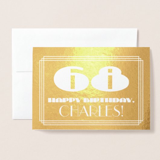 68ste verjaardag: naam + Art Deco geïnspireerd loo Folie Kaarten (Voorkant met envelop)