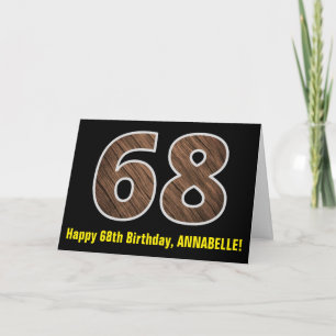 68ste verjaardag: Naam + Nep houtnerfpatroon "68" Kaart