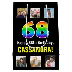 68ste verjaardag: Regenboog "68", aangepaste foto' Medium Cadeauzakje