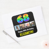 68ste verjaardag: Regenboog "68"; Aangepaste foto' Vierkante Sticker (Envelop)