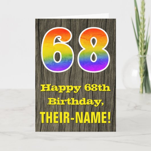 68ste verjaardag: Rustic Faux Wood Kijk, regenboog Kaart (Voorkant)
